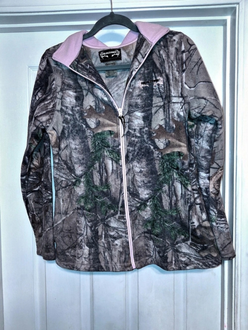 Realtree Camo Pink Trim Fleece Full Zip Hoodie Women's Medium